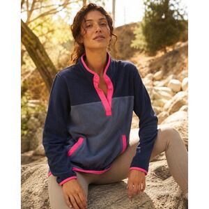 Columbia Womens Benton Springs Snap Front Fleece Pullover Navy Blue Pink‎ XL2421